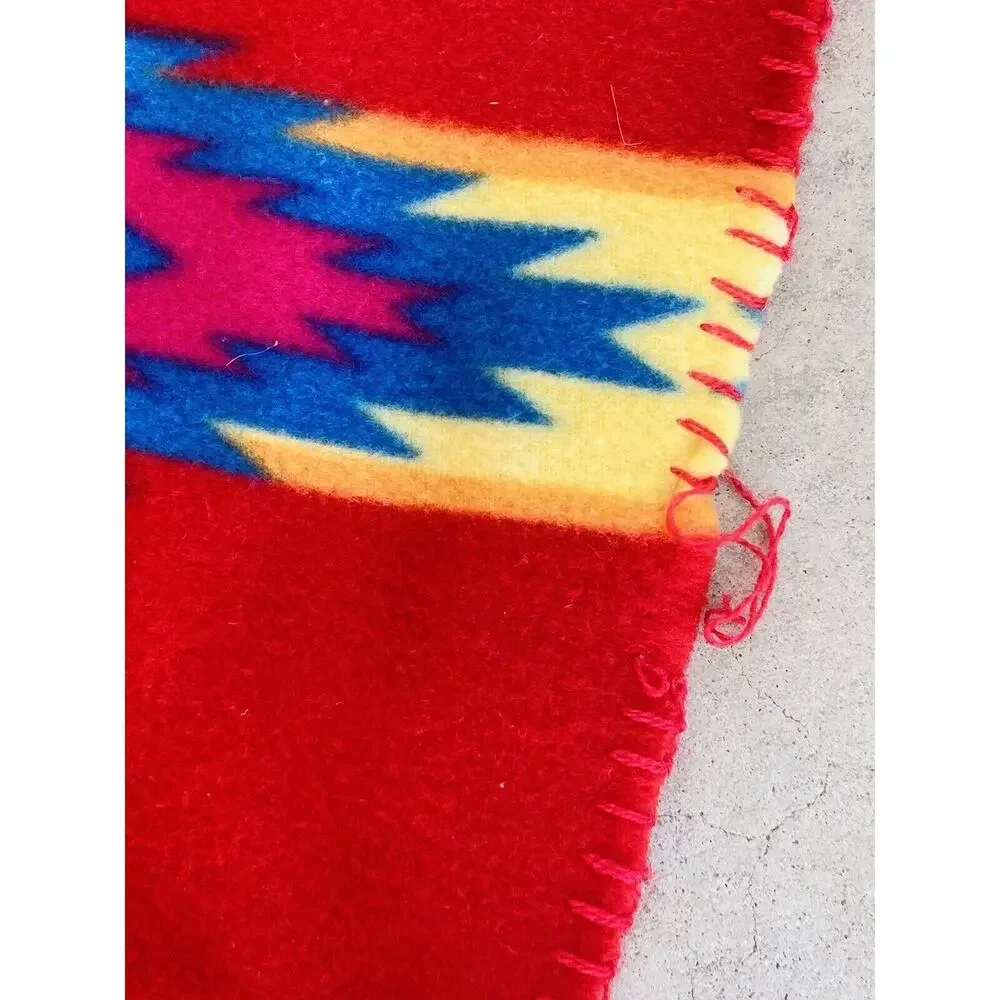 St Labre Indian School Montana Blanket Southwestern Throw Red Blue Green 34x46”
